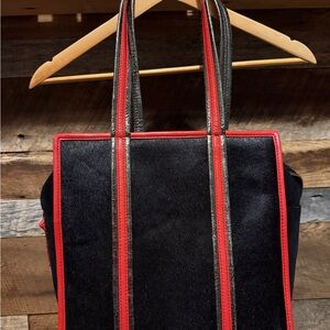 Chic Black Tote with Red Trim